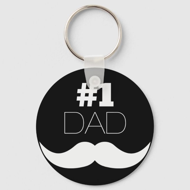 #1 Dad Black and White Moustache - Number One Keychain (Front)