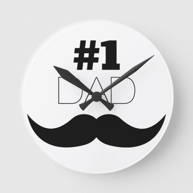 #1 Dad Black Moustache - Number One Round Clock (Front)