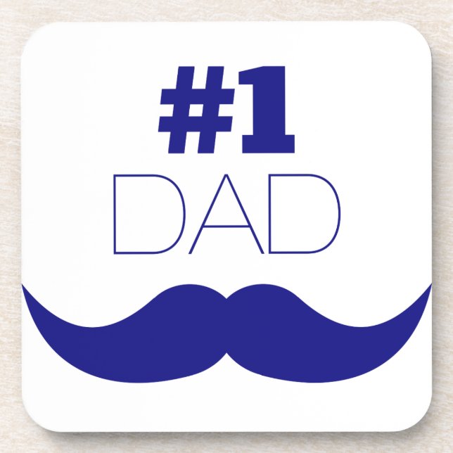 #1 Dad Blue Moustache - Number One Coaster (Front)