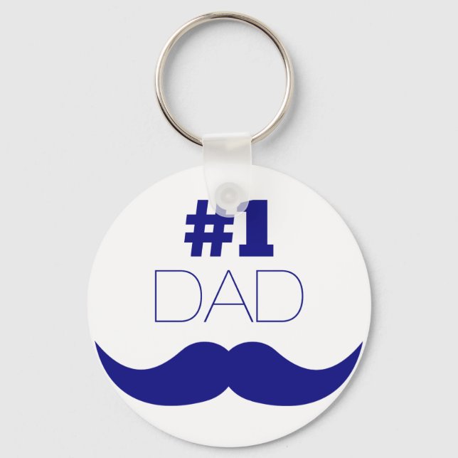 #1 Dad Blue Moustache - Number One Keychain (Front)