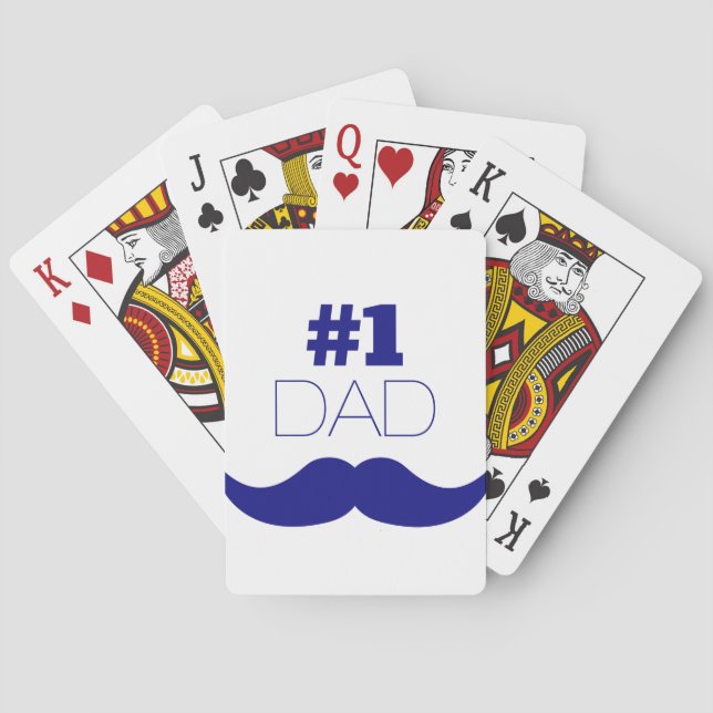 #1 Dad Blue Moustache - Number One Playing Cards (Back)