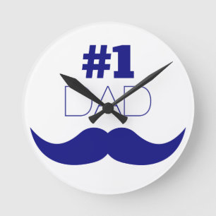 #1 Dad Blue Moustache - Number One Round Clock
