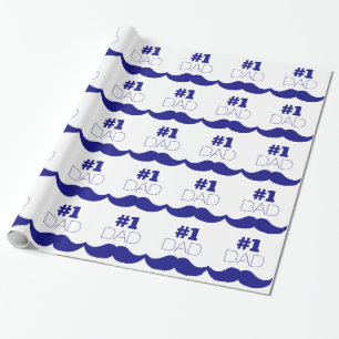 #1 Dad Blue Moustache - Number One Wrapping Paper
