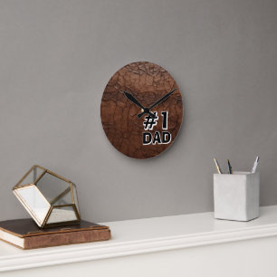 #1 Dad Leather-look Round Clock