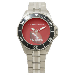 #1 Dad, Personalized Name, Football, Silver Wrist Watch