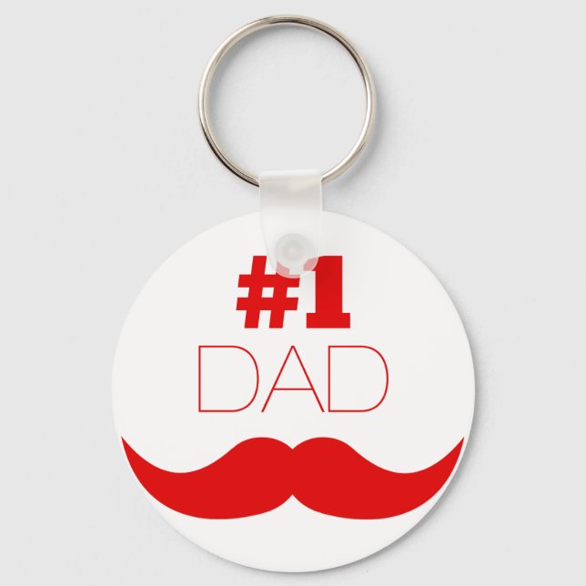 #1 Dad Red Moustache - Number One Keychain (Front)