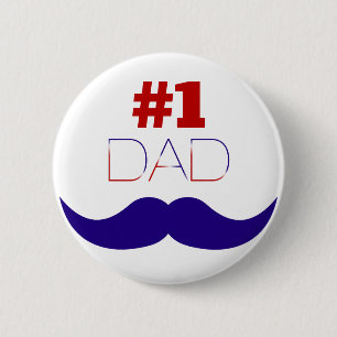 #1 Dad Red White and Blue Moustache - Number One 2 Inch Round Button