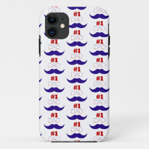 #1 Dad Red White and Blue Moustache - Number One iPhone 11 Case