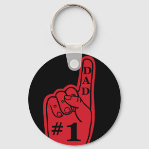 #1 Dad Sports Fan Hand in Red Keychain