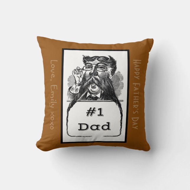 #1 Dad Vintage Drawing Throw Pillow (Front)
