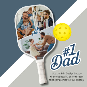 #1 Dad with 3 Photos Double-Sided Pickleball Paddle