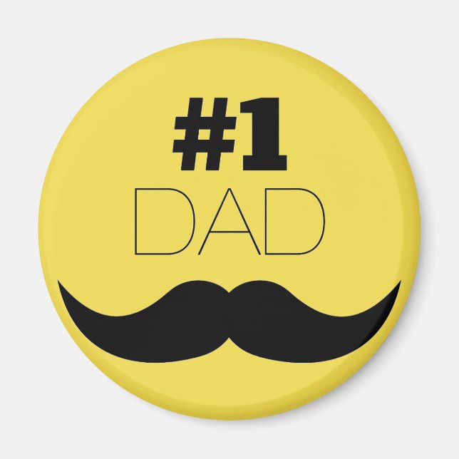 #1 Dad Yellow Moustache - Number One Magnet (Front)