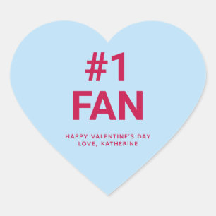 #1 fan blue fun cute Valentine's Day conversation Heart Sticker