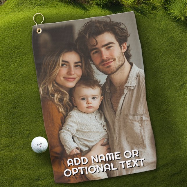 1 Full Photo and Simple Chunky Text Template Golf Towel (Custom Golf Towel)