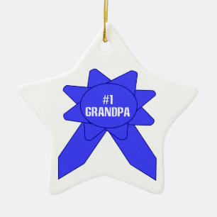 #1 Grandpa Blue Ribbon Ceramic Ornament