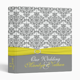 1" Grey Damask with Yellow Wedding Binder
