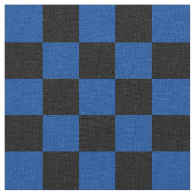1 Inch Checks Black and Deep Blue Chequerboard Fabric (Close Up)