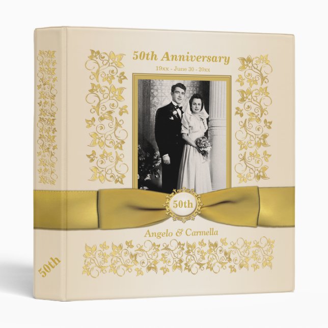 1" Ivory 50th Wedding Anniversary Photo Binder (Front/Spine)