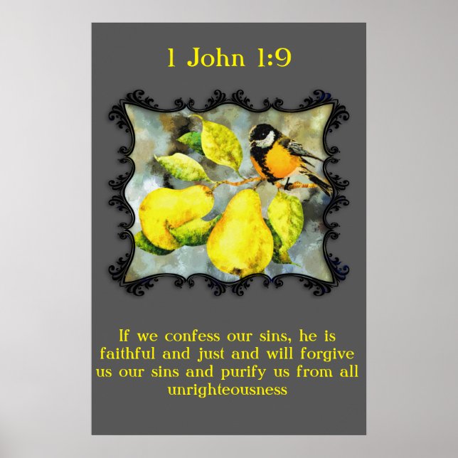 1 John 1:9 Black and yellow canary mockingbirds Poster (Front)
