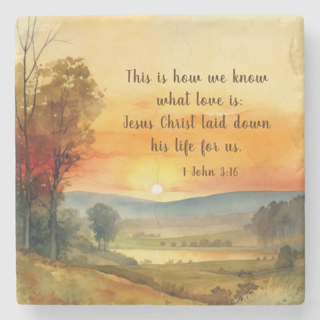 1 John 3:16 Jesus laid down his life for us Bible Stone Coaster (Front)