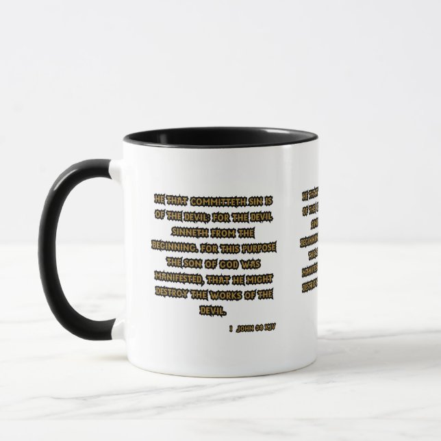 1 John 3:8 KJV Bible Scripture Two-Tone Mug (Left)