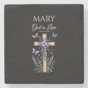 1 John 4:16 God Is Love – Personalized Christian Stone Coaster