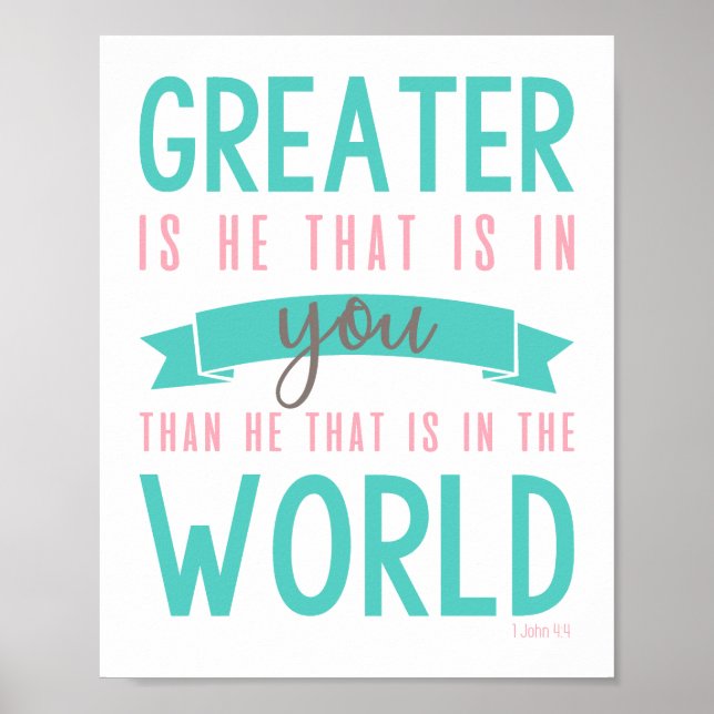 1 John 4:4 Bible Verse Christian Poster Wall Art (Front)
