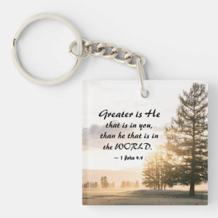1 John 4:4 Greater is He that is in You  Keychain