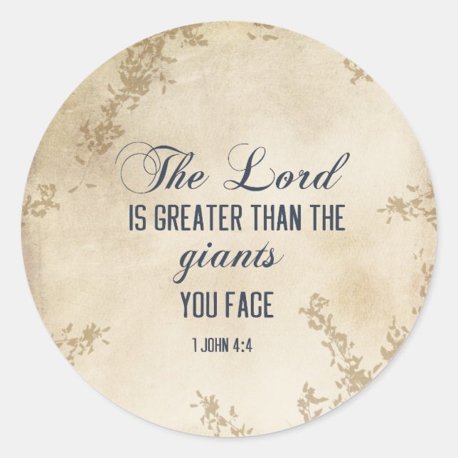 1 John 4 4 The Lord is Greater Inspirational Quote Classic Round Sticker (Front)