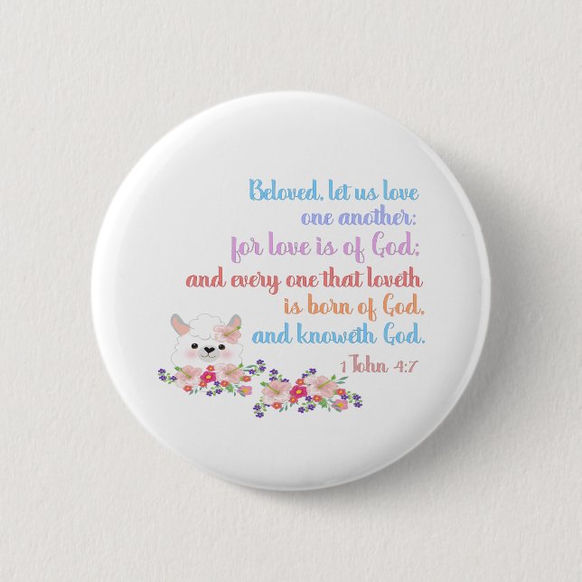 1 John 4:7 Bible Verse Rainbow Text 2 Inch Round Button (Front)