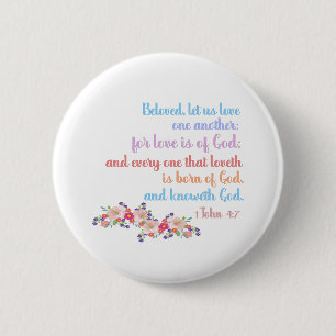 1 John 4:7 Bible Verse Rainbow Text 2 Inch Round Button