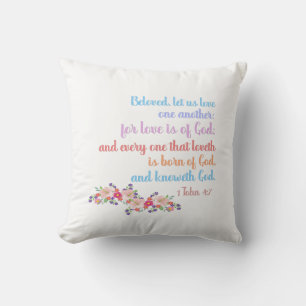 1 John 4:7 Bible Verse Rainbow Text Throw Pillow