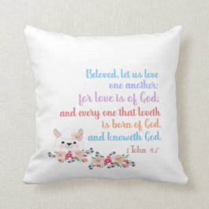 1 John 4:7 Bible Verse Rainbow Text Throw Pillow
