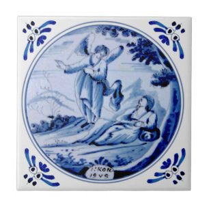1: Kings:19 Angel Awakens Elijah Blue Delft Repro Tile
