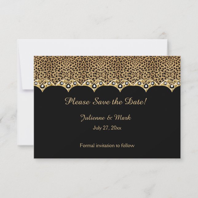 #1 Leopard Print Gold Diamonds Save the Date (Front)