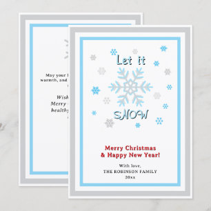 1 Let It Snow Gray Blue Snowflakes Red  Holiday Card