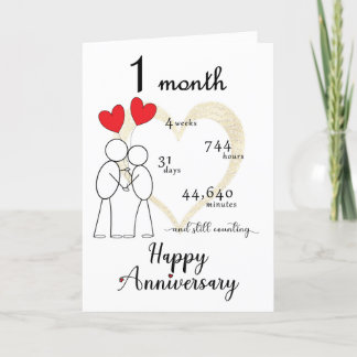 1 Mois Anniversaire Carte avec ballons cardiaques