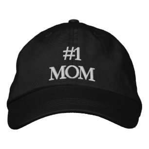 #1 Mom black white custom text cute modern Embroidered Hat