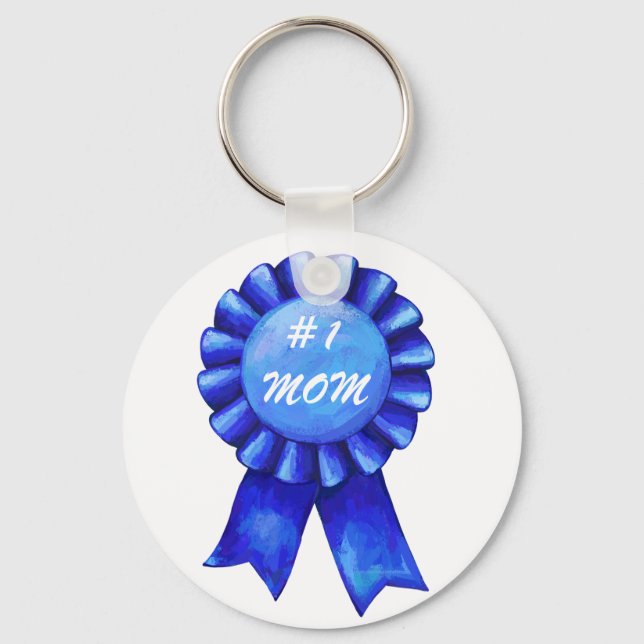 #1 Mom Blue Ribbon Keychain (Front)