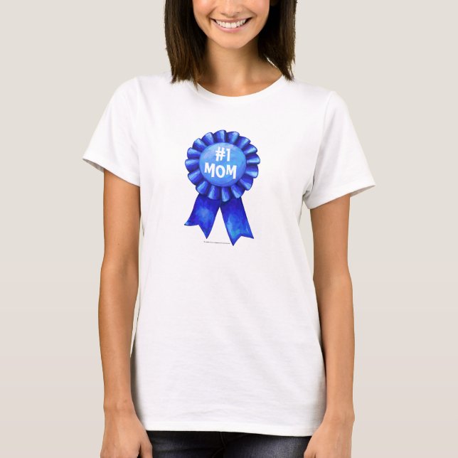 #1 Mom Blue Ribbon Light T-Shirt (Front)