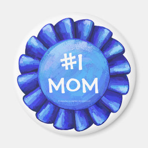 #1 Mom Blue Ribbon Round Magnet