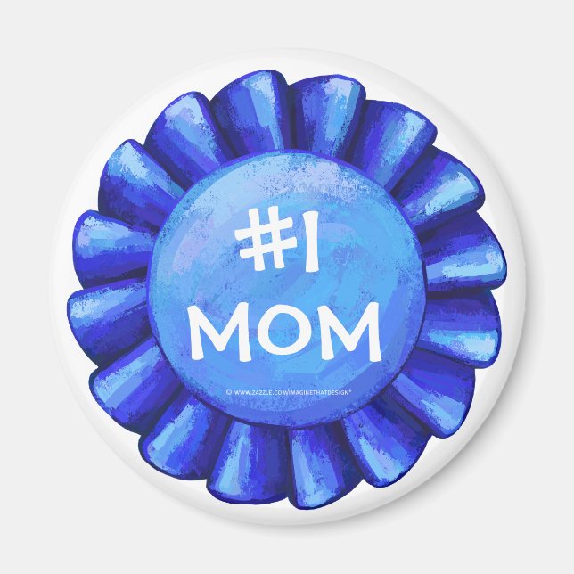 #1 Mom Blue Ribbon Round Magnet (Front)