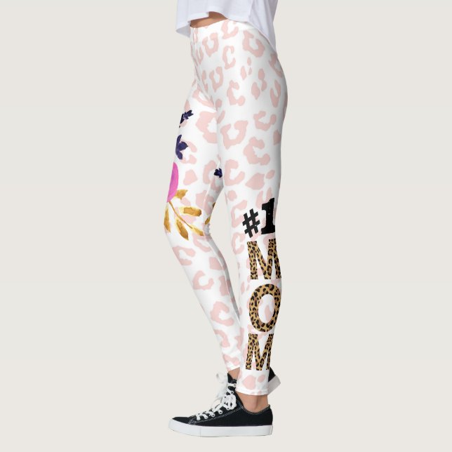 #1 Mom, Mother's Day Floral Animal Print Leggins L Leggings (Left)
