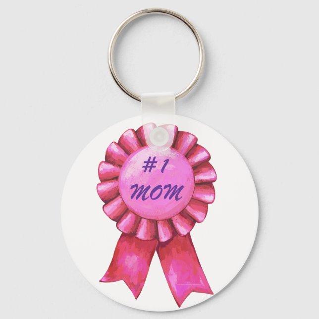 #1 Mom Pink Ribbon Keychain (Front)