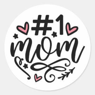 #1 Mom Script Hearts Mother's Day Classic Round St Sticker