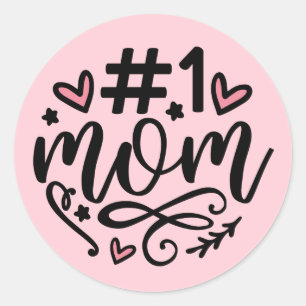 #1 Mom Script Hearts Mother's Day Classic Round Sticker