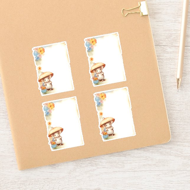 1 Mouse with blue umbrella orange pink flowers (Notebook)