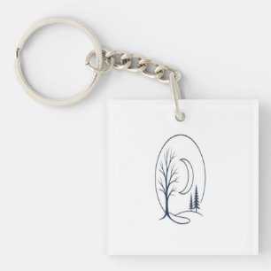 1. Mystic Winter Forest Circle Line Art Tee Keychain