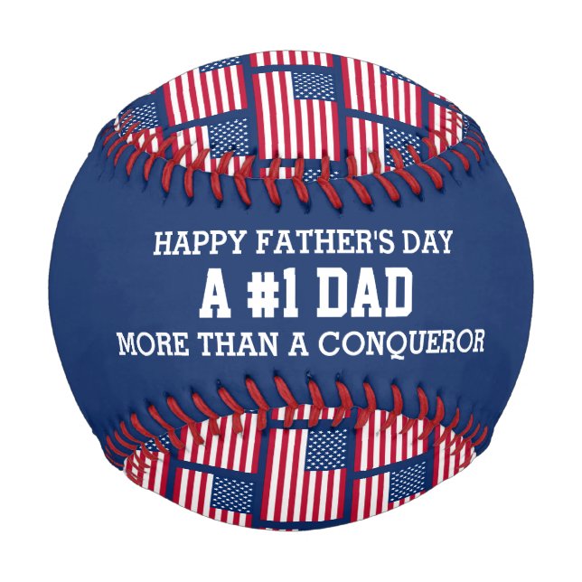 #1 NUMBER 1 DAD Father's Day USA American Flag Baseball (Front)
