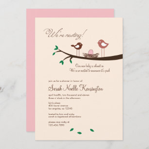 1 Oeufs roses nids Oiseaux Baby shower Invitation